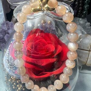 7MM Natural Skeleton MoonStone Quartz Orange Flash Beaded Bracelet Crystal 6.25”